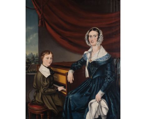 PORTRAIT OF A MOTHER AND CHILD WITH A BROADWOOD PIANOSigned and dated lower margin 'H. Howle 1840'Oil on canvasImage size: 74