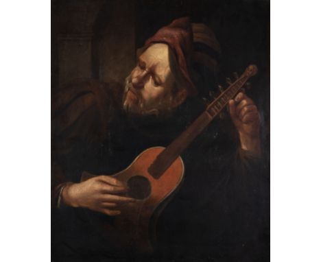 PORTRAIT OF A MUSICIAN TUNING A BELL CITTERNOil on canvasUnframedImage size: 78 x 64cm. (30¾ x 25¼in.)Provenance: The Tony Bi