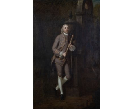PORTRAIT OF A GENTLEMAN HOLDING A ONE KEY FLUTE OF TYPICAL ENGLISH MAKE OF THE TIMEOil on canvasUnframedImage size: 61 x 38.5