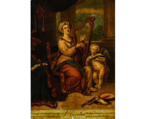 ST. CECILIAReverse print on glassImage size: 360 x 250mm.Framed size: 43 x 31cm. (16.92 x 12.20in.)Provenance: The Tony Bingh