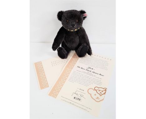 LIMITED EDITION STEIFF JACK - THE RARE BLACK ALPACA BEARin fine black alpaca mohair and leather collar decorated with gold pl