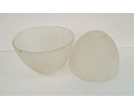 TWO LARGE GLASS LIGHT SHADESof opaque ribbed form, 24.5cm x 35cm (2) 