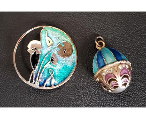 MALCOLM GRAY FOR ORTAK ENAMEL DECORATED SILVER BROOCHwith pierced and foliate detail; together with an enamel decorated Russi