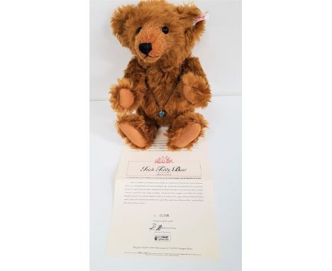 LIMITED EDITION STEIFF IRISH TEDDY BEARin reddish brown mohair and wearing enamel decorated Celtic locket pendant, number 139