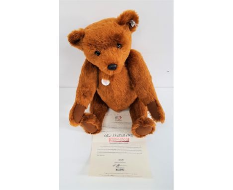 LIMITED EDITION STEIFF TEDDY BEAR 55 PB 1902 REPLICAin reddish brown mohair, number 2188 of 7000, with certificate, with butt