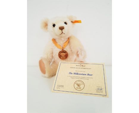 STEIFF THE MILLENNIUM BEARwearing medallion, number 11591, made exclusively for Danbury Mint, with certificate, with button t
