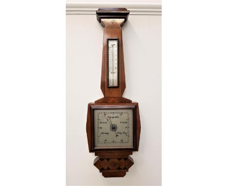 T.A.REYNOLDS, SON & WARDLE WALNUT BAROMETERwith a thermometer on a silvered metal scale above a square silvered dial, 70cm hi