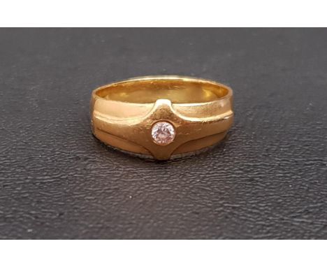 TWENTY-TWO CARAT GOLD RINGset with a single flush set CZ, ring size Q-R and approximately 6.8 grams 