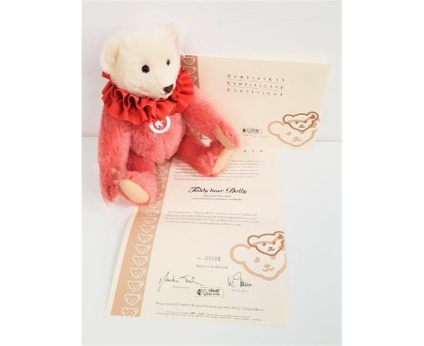 LIMITED EDITION 2006 STEIFF TEDDY BEAR DOLLYin dusty pink and white mohair with satin ruff, number 1093 of 2006, with certifi