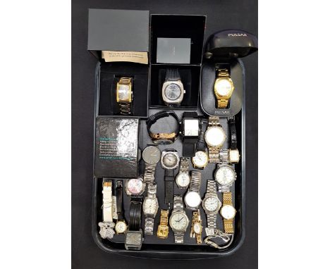 SELECTION OF LADIES AND GENTLEMEN'S WRISTWATCHESfour in boxes, makes include Pulsar, Jeff Banks, Whatever it Takes, Ingersoll