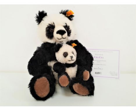 STEIFF CHA CHA PANDA MOTHER AND CUBin black and white mohair, number 1770, exclusively created for Danbury Mint, with certifi