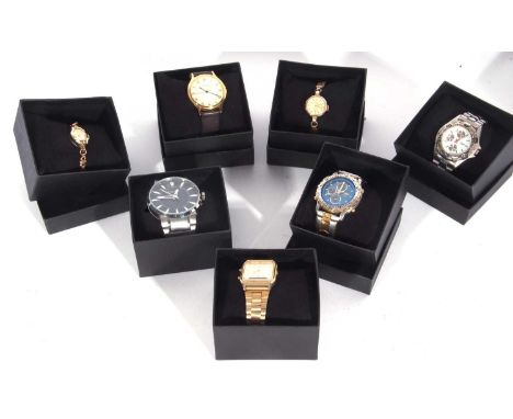 Mixed Lot comprising four quartz wrist watches and two ladies manually wound wrist watches, the quartz watches including a ge