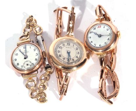Selection of three 9ct gold ladies wrist watches from the first quarter to mid-20th century, the first is a Hirco wrist watch