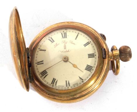 First/second quarter of 20th century brass cased hunter pocket watch with button wind 'The Big Ben Watch', having gold hands 