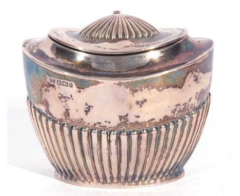 Early 20th century silver sucrier of oval form, half fluted body with hinged lid opening to a gilt interior, Sheffield 1901, 