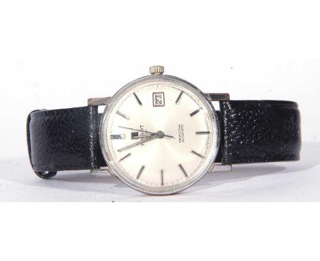 Gents Tissot Seastar wrist watch, silver coloured dial with white metal baton hour markers, case 34mm exc crown, black leathe