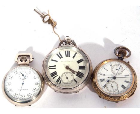 Mixed Lot: two pocket watches and a stopwatch, the stopwatch is an Elgin timer, engraved verso 'Ord Dept USA No 0S7865 1/5th 