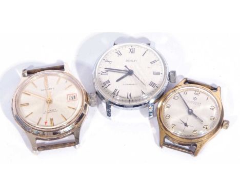 Mixed Lot: three gents wrist watches, the first is a Services circa 1980 5-jewel shock proof watch with a white dial, date wi
