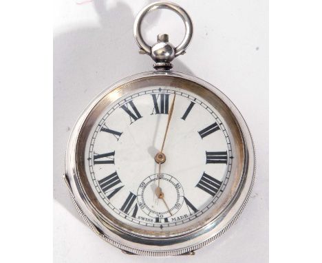 Last quarter of 19th century Swiss made white metal cased pocket watch with key wind having gold hands to a white enamelled d