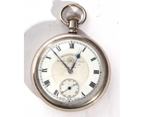 Gents first quarter of 20th century nickel cased pocket watch with button wind, having blued steel hands to a white enamel di