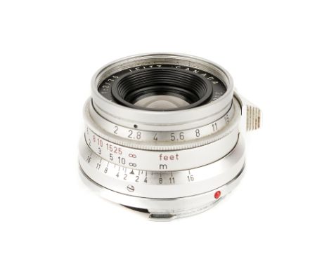 A Leitz Summicron f/2 35mm Lens, 1964, chrome, serial no. 2065868, body, VG-E, elements, VG, some very light marks to rear el