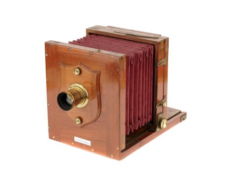 A J. Lancaster &amp; Sons Special Patent Half Plate Mahogany Tailboard Camera, 1900-10, with Ross 6x5 Rapid Symmetrical Water