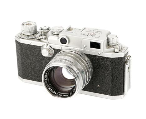 A Canon IIF2 Rangefinder Camera, 1955, chrome, serial no. 190720, with Canon f/1.8 50mm lens, chrome, serial no. 145747, body