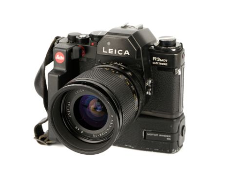 A Leica R3 MOT SLR Camera, 1979, black, serial no. 1511080, with Leitz Vario-Elmar-R f/3.5-4.5 28-70mm lens, black, serial no