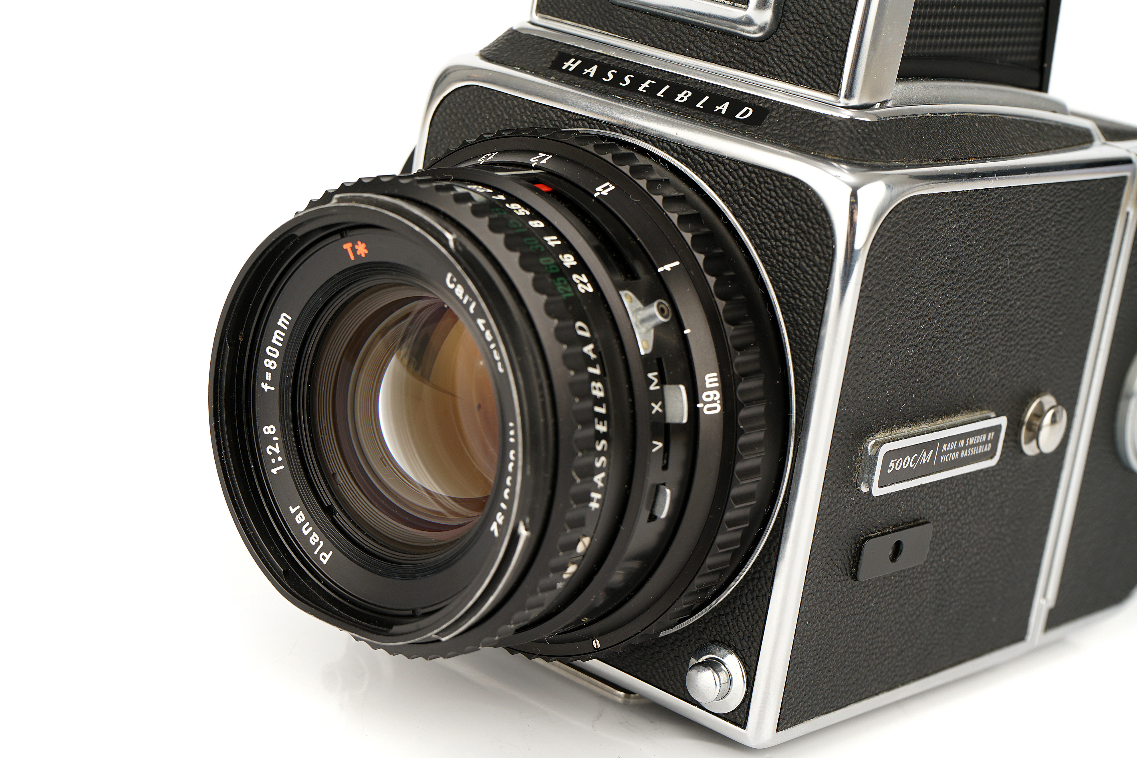 A Hasselblad 500C/M Camera, 197094, black, with Carl Zeiss Planar T* f