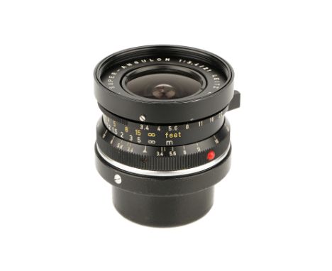 A Leitz Super-Angulon f/3.4 21m Lens, 1977, black, serial no. 2834508, body, VG, elements, VG, some light internal haze, with