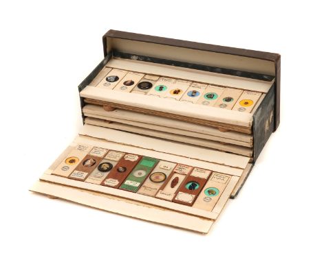 A Very Fine Collection of Dry Mounted Crystal & Geological Microscope Specimen Slides, card slide case containing a very good
