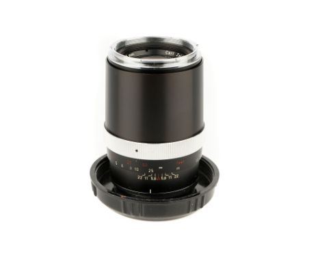A Carl Zeiss Sonnar f/4 135mm Lens, Contarex, black, serial no. 3645789, body, E, elements, VG, some very light internal haze