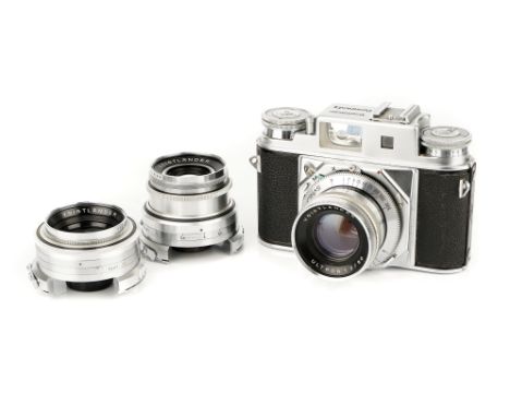 A Voigtlander Prominent II Rangefinder Camera, 1958-60, chrome, serial no. B47563, with Ultron f/2 50mm lens, chrome, serial 