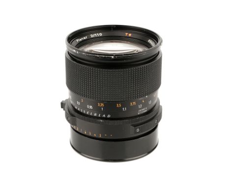 A Carl Zeiss Planar F T* f/2 110mm Lens, black, serial no. 6949391, body, VG, elements, VG-E, some very light spherical haze 