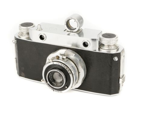 A Prototype Wake IV Rangefinder Camera, chrome, serial no. 454, with Schneider Xenar f/3.5 50mm lens, serial no. 1880886, in 