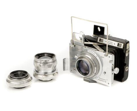 A Plaubel Makina III Rangefinder Camera, 1949-53, chrome, serial no. K164, with Anticomar f/2.9 100mm lens, chrome, serial no