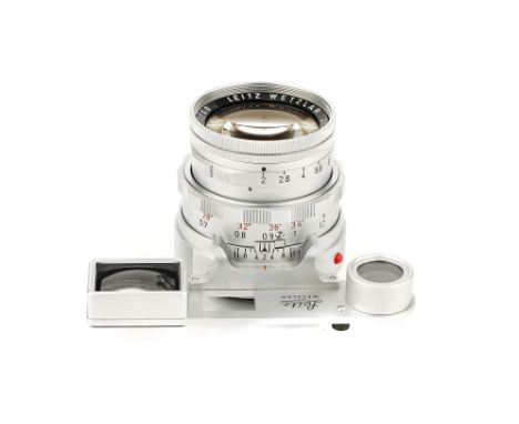 A Leitz Summicron f/2 50mm Lens, 1965, with ocular attachment, chrome, serial no. 2107878, body, VG-E, elements, VG, some lig