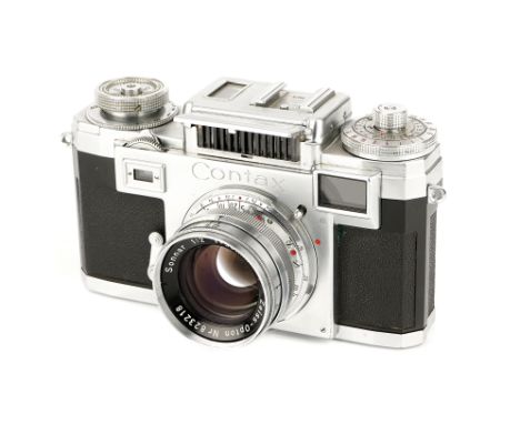 A Zeiss Ikon Contax IIIa Rangefinder Camera, 1950-61, chrome, serial no. T39975, with Zeiss-Opton T Sonnar f/2 50mm lens, chr