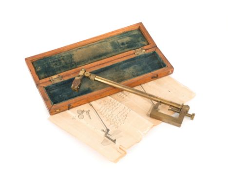 A Camera Lucida, English, 19th century, in lacquered brass, in velvet-lined mahogany case, with period detailed illustrated i