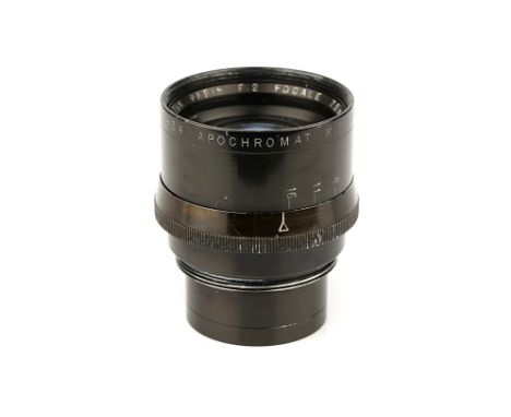 A Kinoptik Apochromat f/2 75mm Lens, black, serial no. 21934, body, G-VG, elements, VG-E, some light internal haze