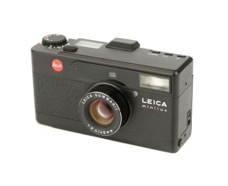 A Leica Minilux Compact Camera, 1995, black, serial no. 2124703, body, VG, shutter working, foam pad stuck to shutter button,