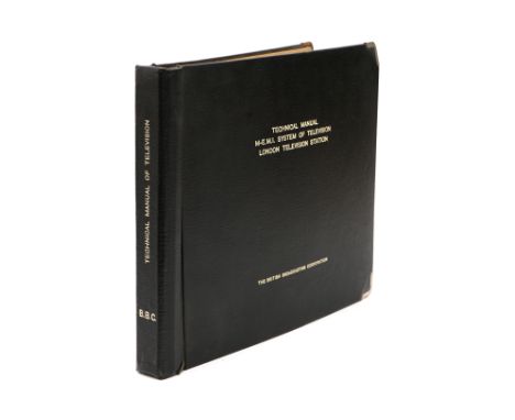 An Early BBC M-E.M.I. Transmission Technical Instruction Manual, faux black leather-covered binder with metal corner protecto