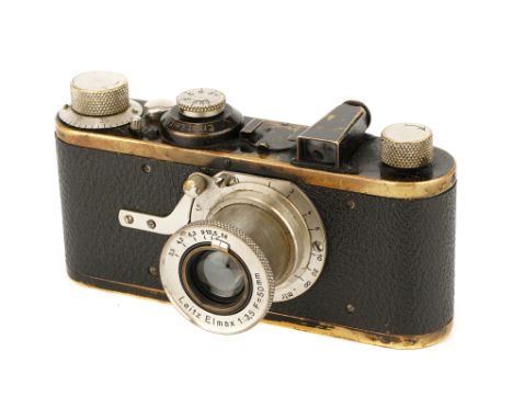 A Leica I Model A Elmax Camera, 1925, black, serial no. 442, with Leitz Elmax f/3.5 50mm lens, nickel, body, G, shutter worki