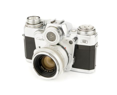 A Zeiss Ikon Contarex I 'Bullseye' SLR Camera, 1959-66, chrome, serial no. E13141, with Carl Zeiss Planar f/2 50mm lens, chro