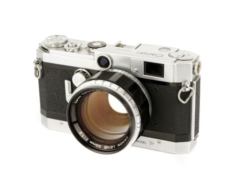 A Canon Model VT Rangefinder Camera, 1956/57, chrome, serial no. 512772, with Canon f/1.2 50mm lens, chrome, serial no. 11808