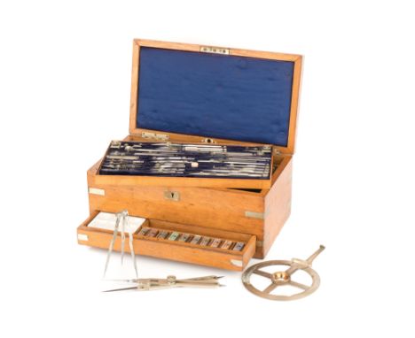 A Large Case of Drawing Instruments by Harling, including three-legged dividers, large proportional dividers, plotting compas