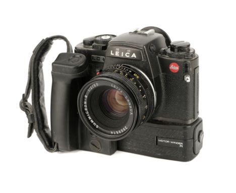 A Leica R3 MOT SLR Camera, 1979, black, serial no. 1754937, with Leitz Summicron-R f/2 50mm lens, black, serial no. 2909514, 