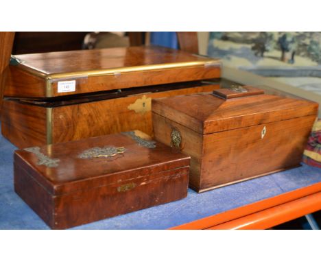 WALNUT BRASS FINISHED LAP DESK, VICTORIAN 2 DIVISION TEA CADDY &amp; DECORATIVE BOX     