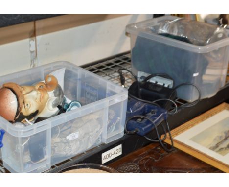 2 POWER TOOLS &amp; 2 BOXES CONTAINING NOVELTY LIDDED JAR, NAPKIN RINGS, GLASS JAR, BOOKS ETC     