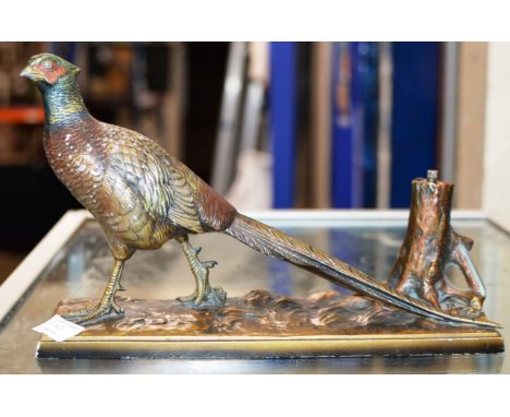 COLD PAINTED PHEASANT TABLE LIGHTER     